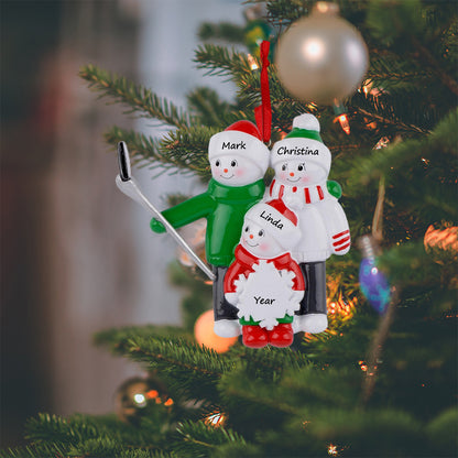 Personalized Selfie Snowman Family of 3 Christmas Ornament