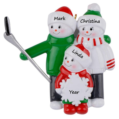 Personalized Selfie Snowman Family of 3 Christmas Ornament