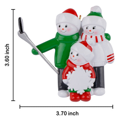Personalized Selfie Snowman Family of 3 Christmas Ornament
