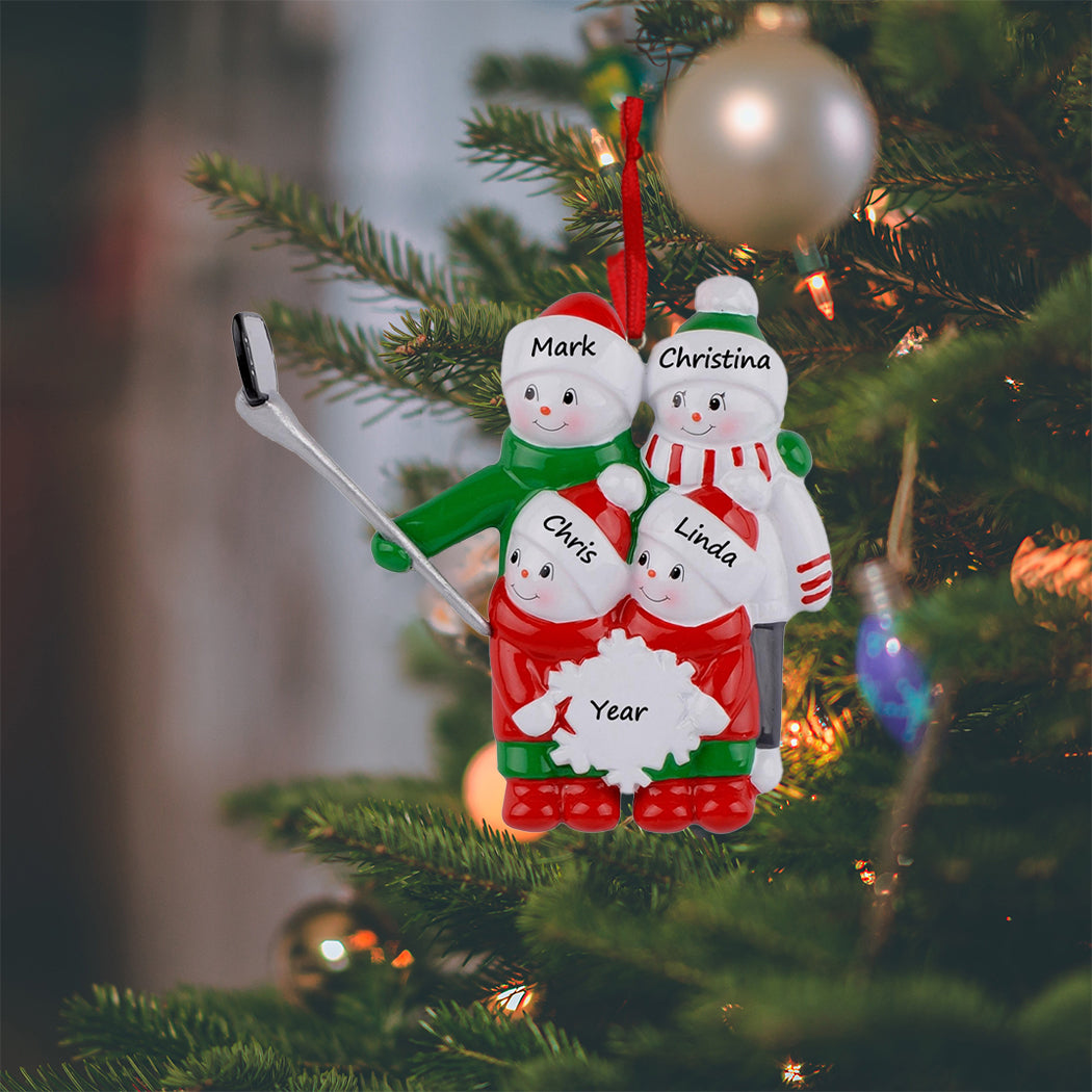 Personalized Selfie Snowman Family of 4 Christmas Ornament