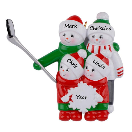 Personalized Selfie Snowman Family of 4 Christmas Ornament