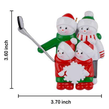 Personalized Selfie Snowman Family of 4 Christmas Ornament