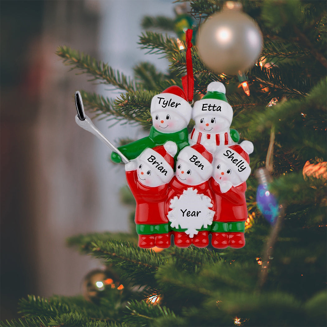 Personalized Selfie Snowman Family of 5 Christmas Ornament