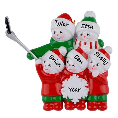 Personalized Selfie Snowman Family of 5 Christmas Ornament