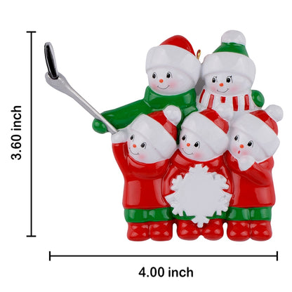 Personalized Selfie Snowman Family of 5 Christmas Ornament