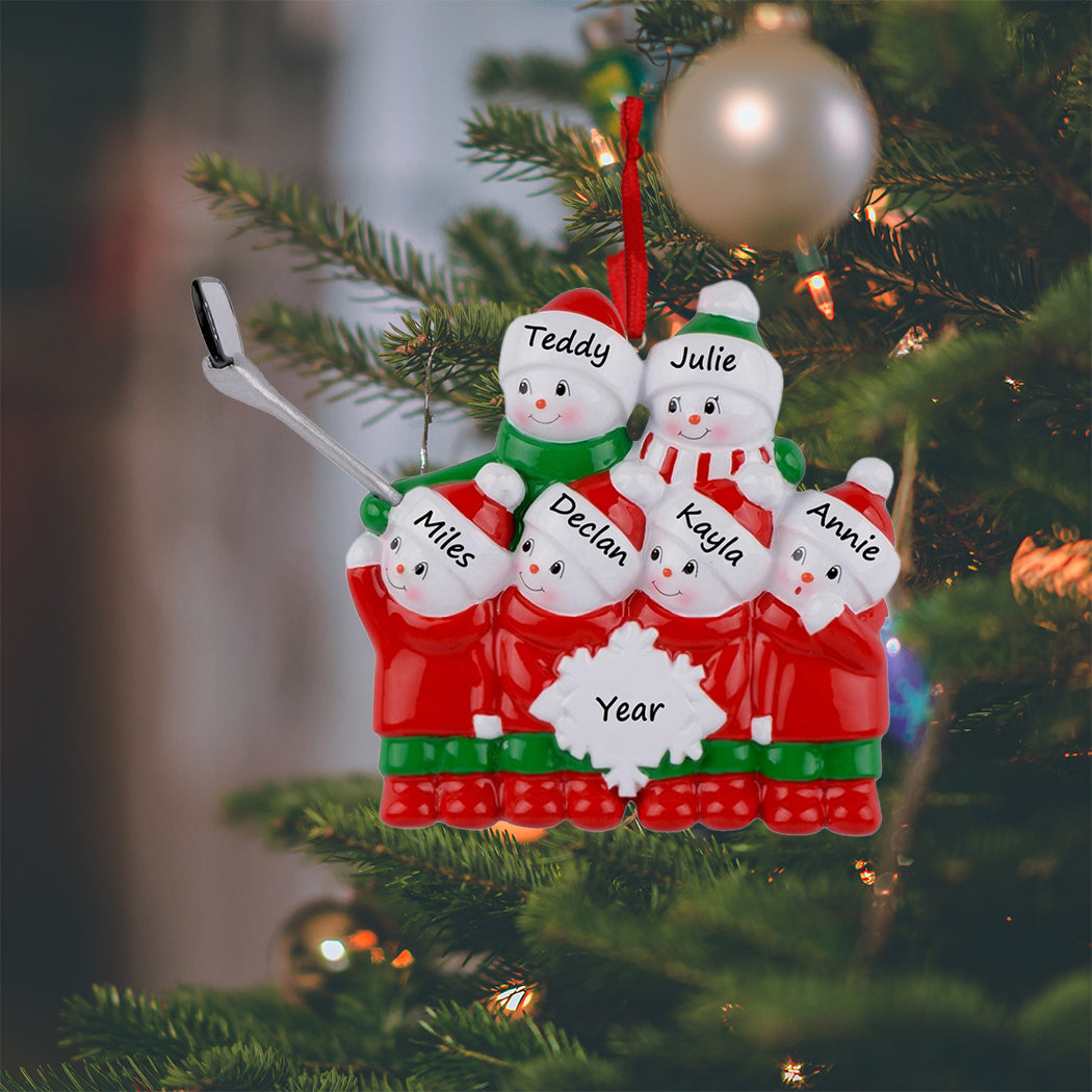 Personalized Selfie Snowman Family of 6 Christmas Ornament