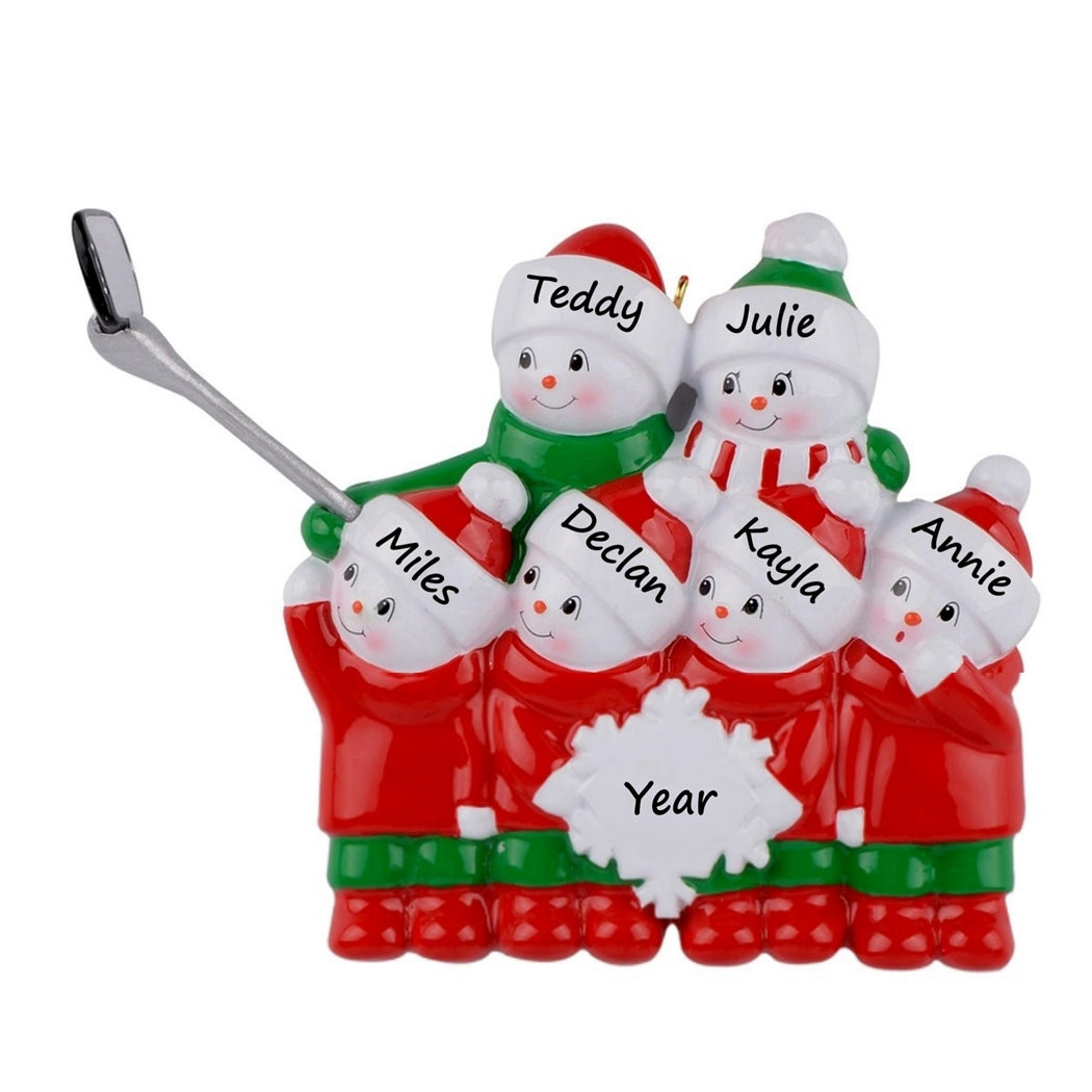 Personalized Selfie Snowman Family of 6 Christmas Ornament