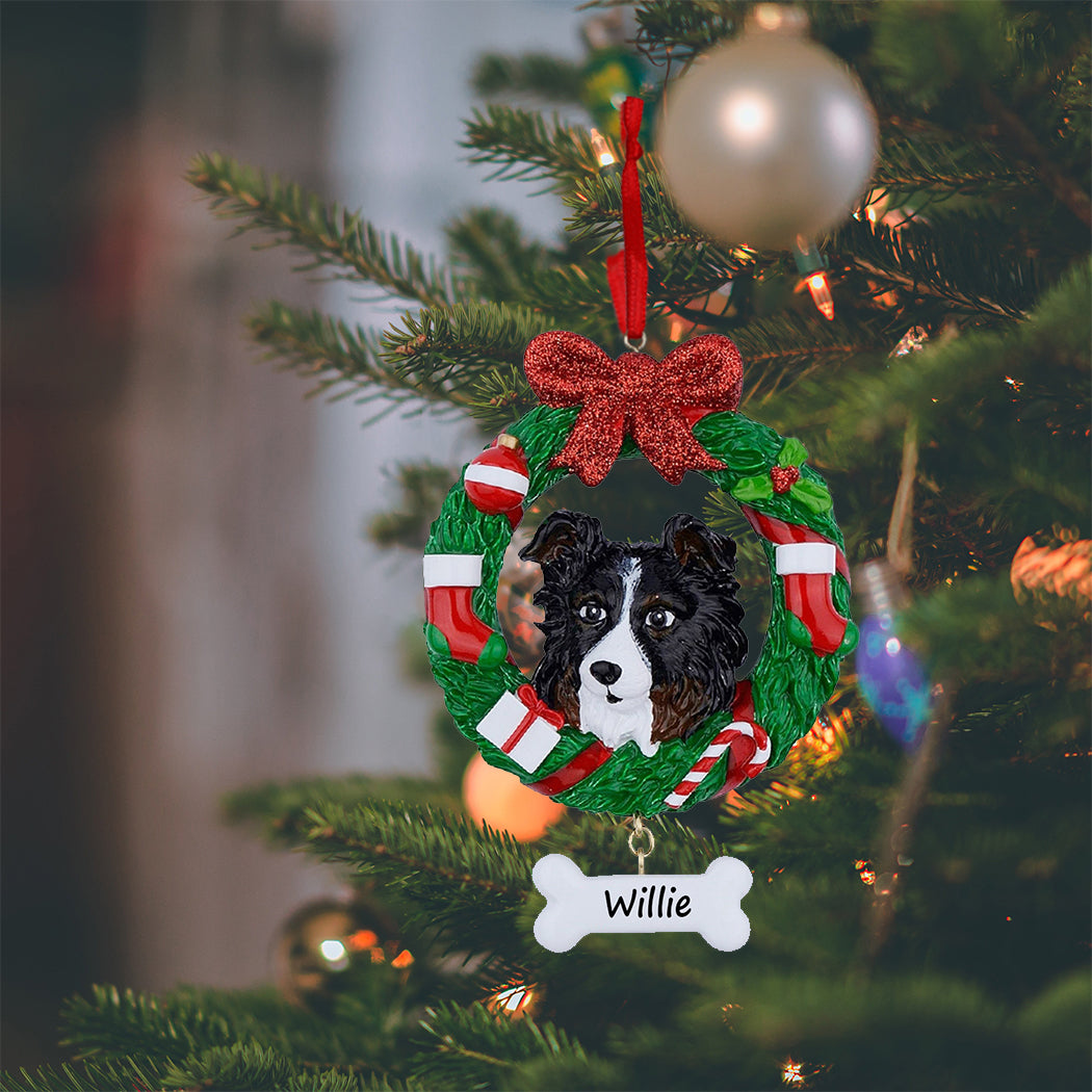 Personalized Shepherd Dog Christmas Wreath Ornament