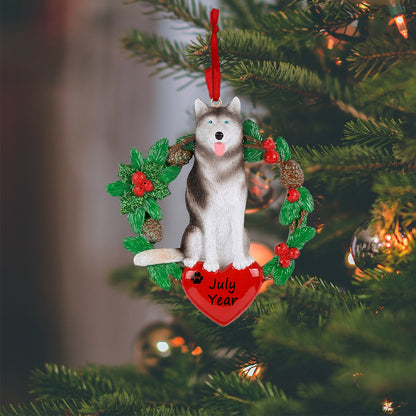 Personalized Siberian Husky Christmas Wreath Ornament