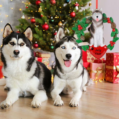 Personalized Siberian Husky Christmas Wreath Ornament