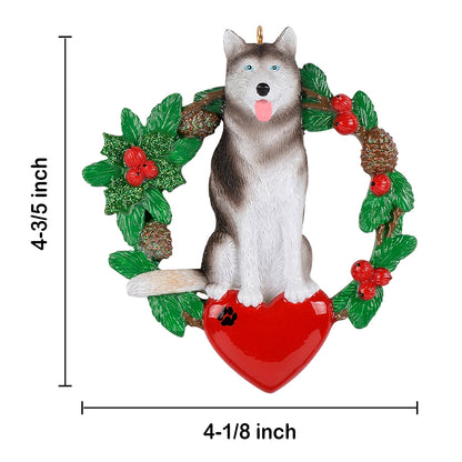 Personalized Siberian Husky Christmas Wreath Ornament