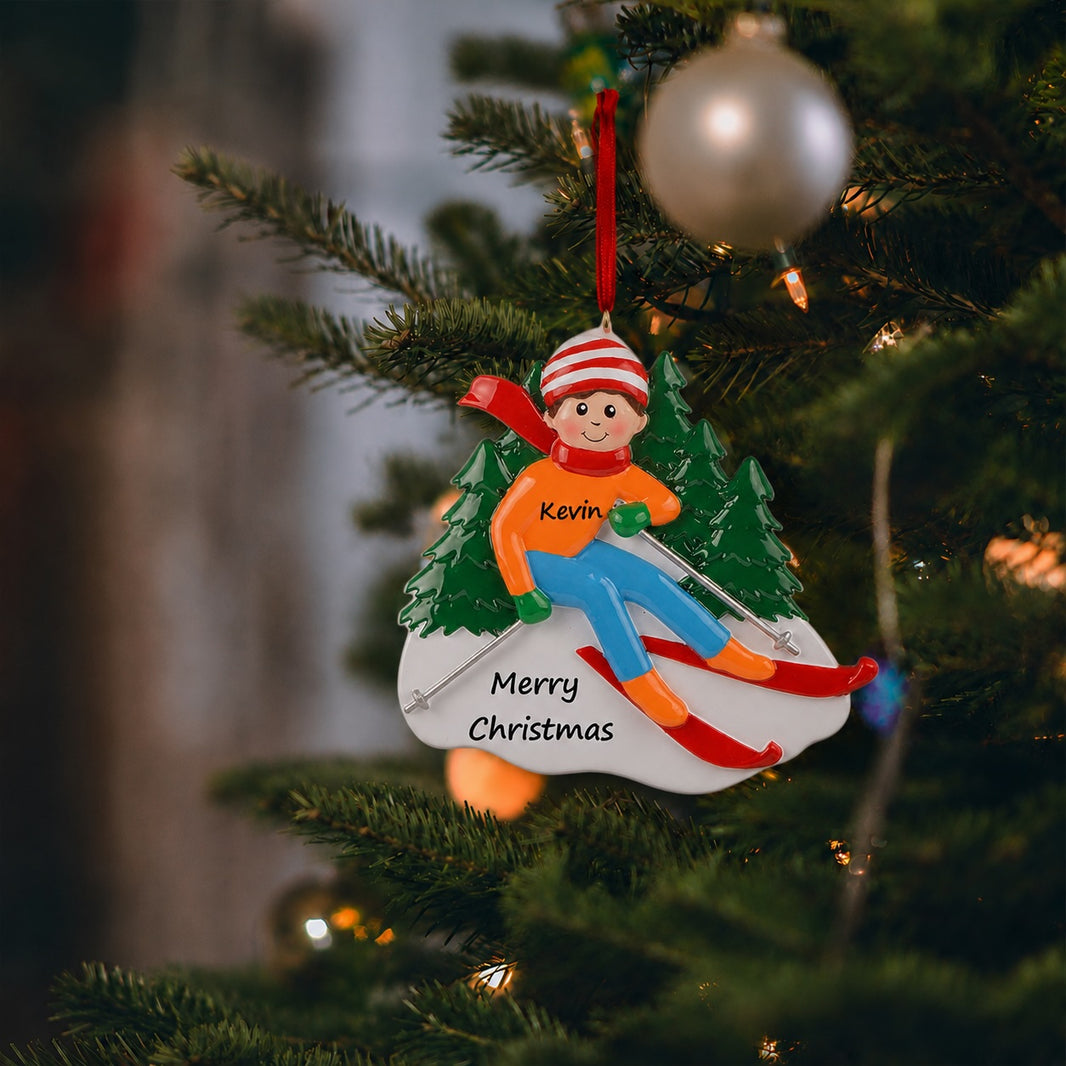 Personalized Skiing Boy Christmas Ornament