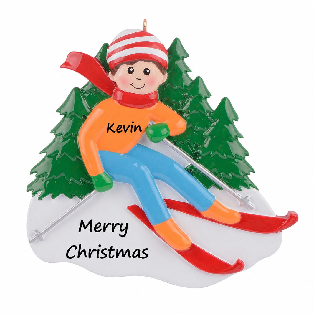 Personalized Skiing Boy Christmas Ornament