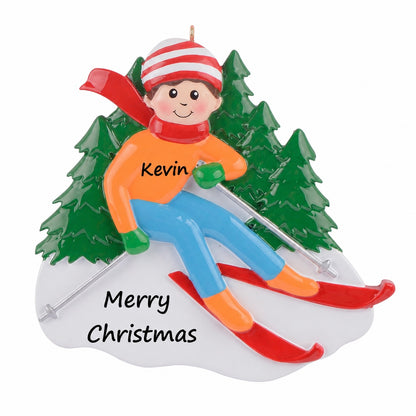 Personalized Skiing Boy Christmas Ornament