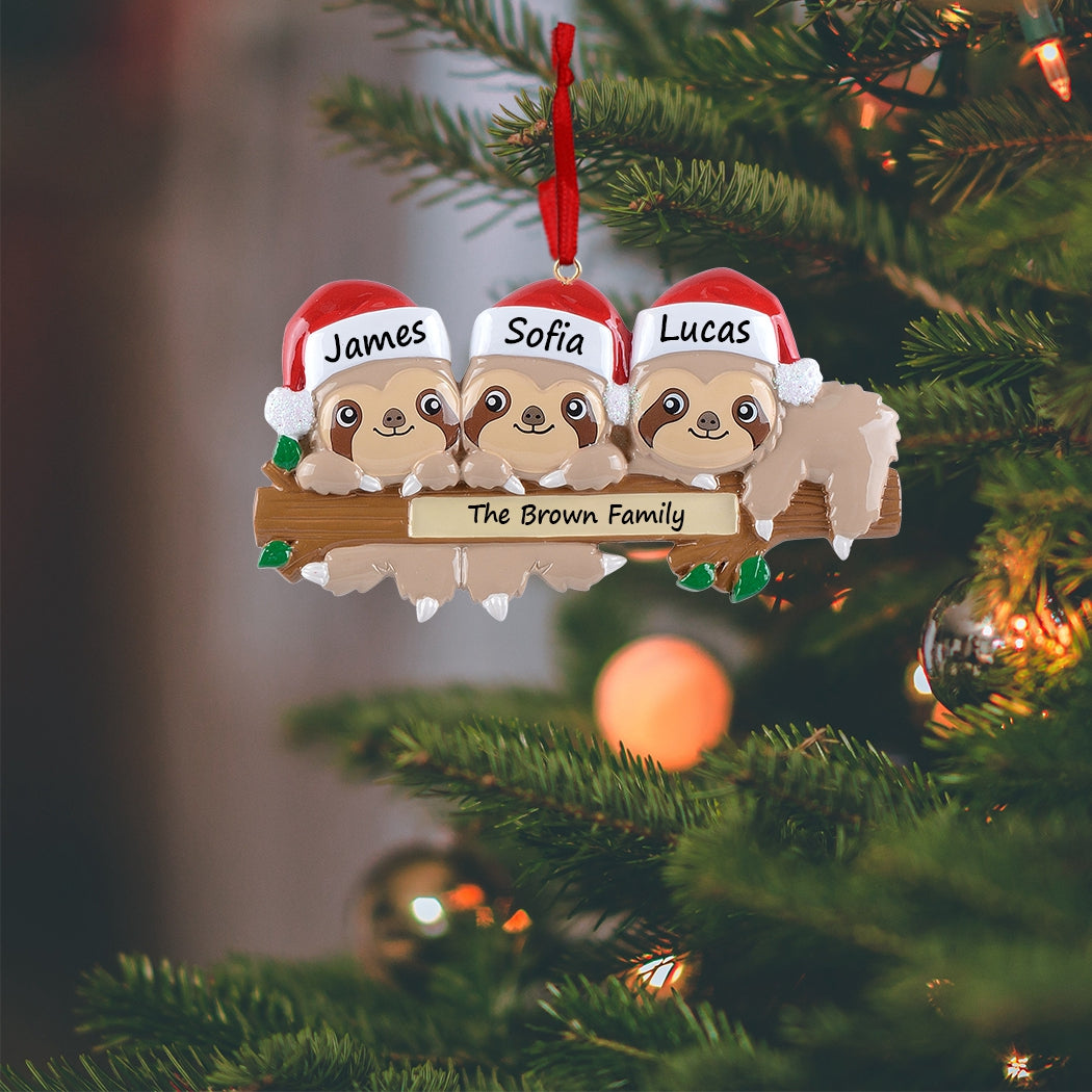 Personalized Sloth Family of 3 Ornament