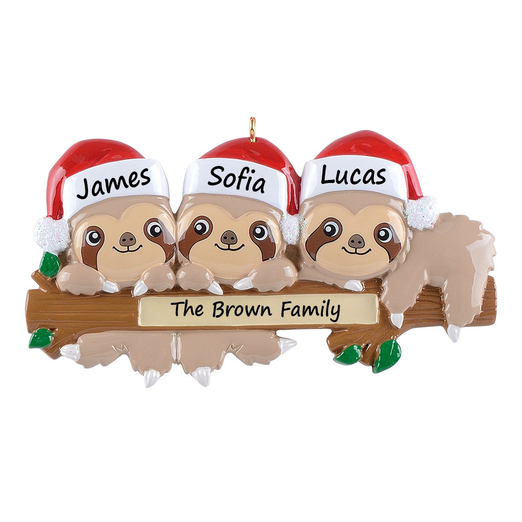 Personalized Sloth Family of 3 Ornament
