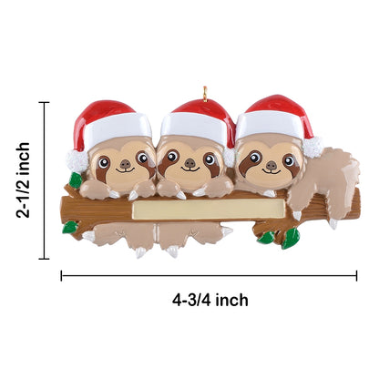 Personalized Sloth Family of 3 Ornament