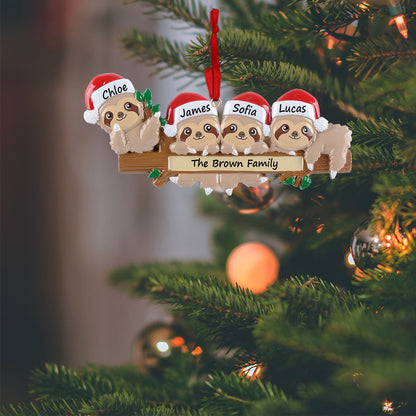 Personalized Sloth Family of 4 Ornament