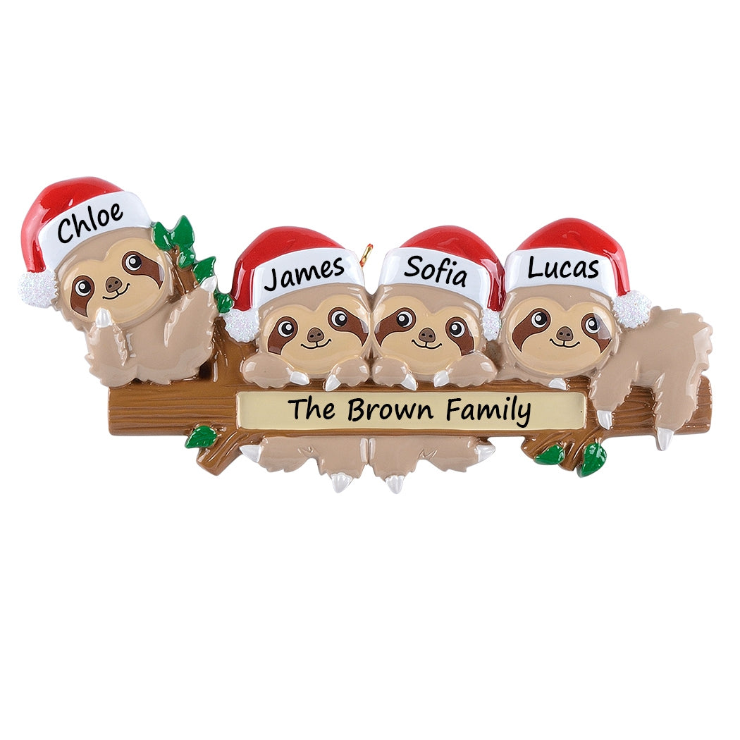 Personalized Sloth Family of 4 Ornament