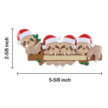 Personalized Sloth Family of 4 Ornament