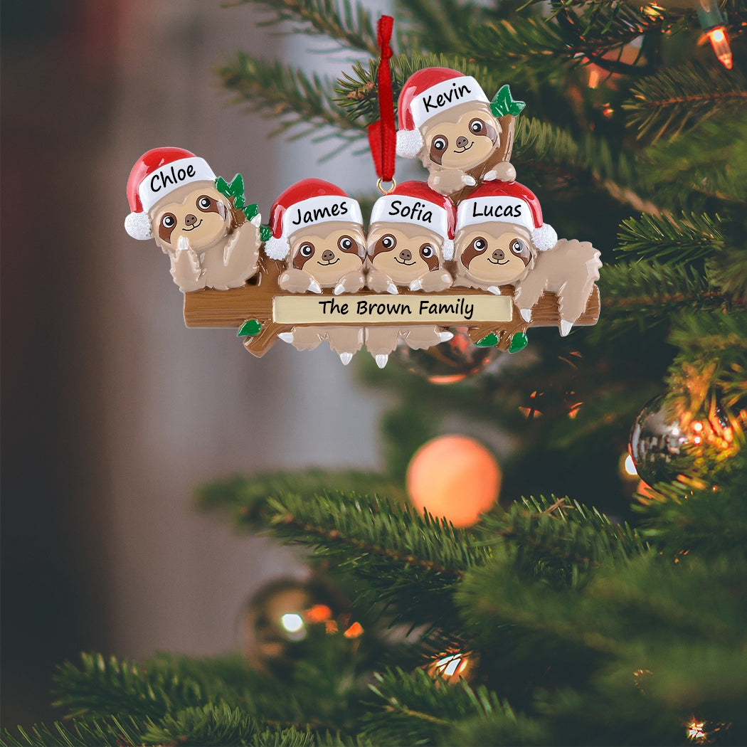 Personalized Sloth Family of 5 Ornament