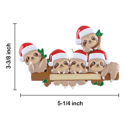 Personalized Sloth Family of 5 Ornament