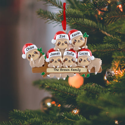 Personalized Sloth Family of 6 Ornament