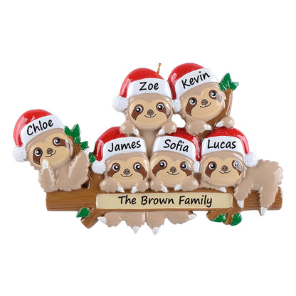 Personalized Sloth Family of 6 Ornament