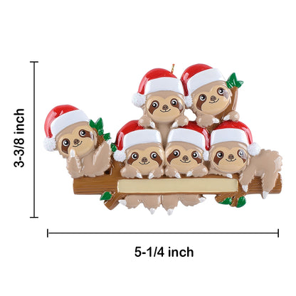 Personalized Sloth Family of 6 Ornament