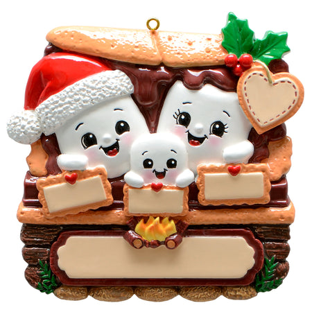 S'mores Family of 3 Christmas Ornament Personalized Campfire Gift