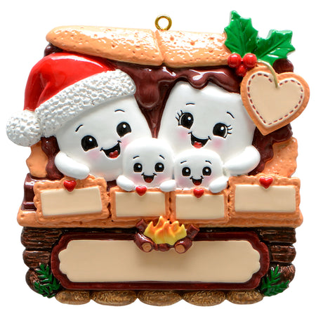 S'mores Family of 4 Christmas Ornament Personalized Campfire Gift