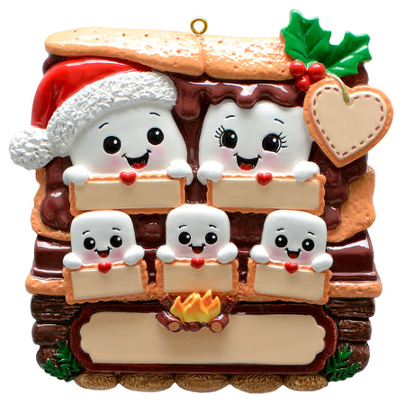 S'mores Family of 5 Christmas Ornament Personalized Campfire Gift