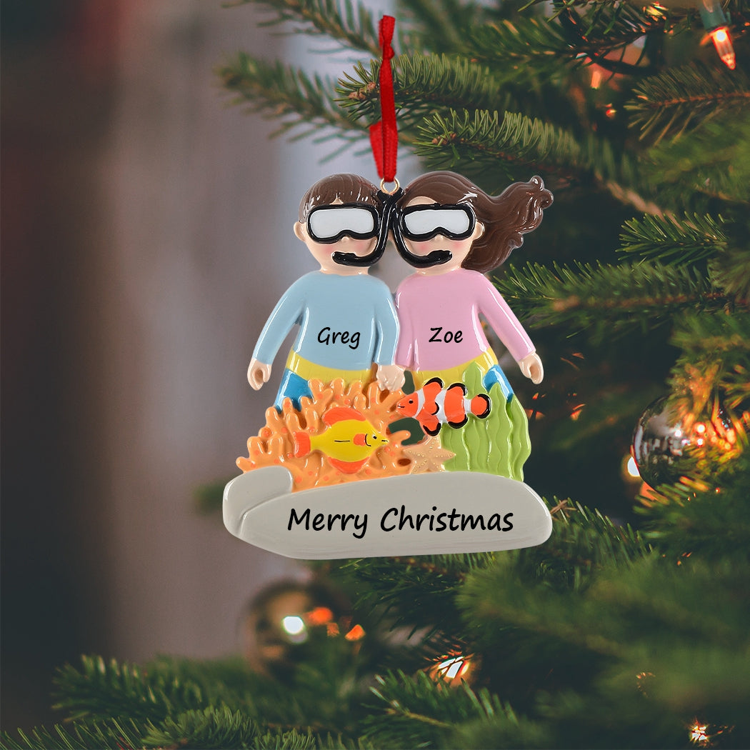 Snorkeling Couple Personalized Ornament