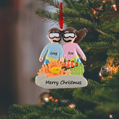 Snorkeling Couple Personalized Ornament