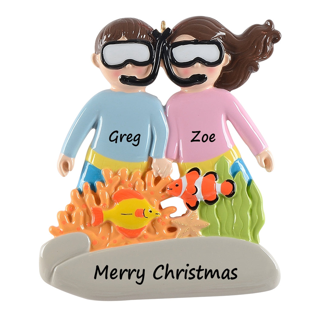 Snorkeling Couple Personalized Ornament