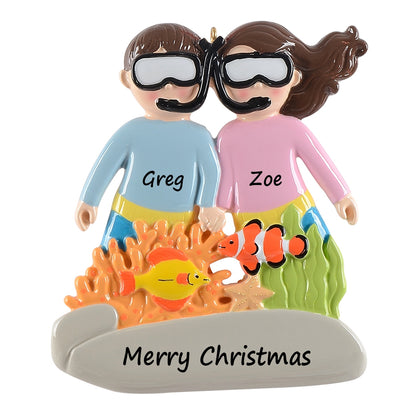 Snorkeling Couple Personalized Ornament