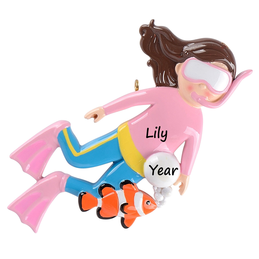 Personalized Snorkeling Girl Ornament