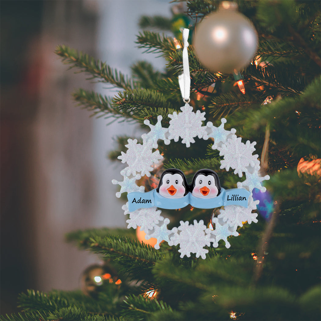 Personalized Snowflake Penguin Family of 2 Christmas Ornament
