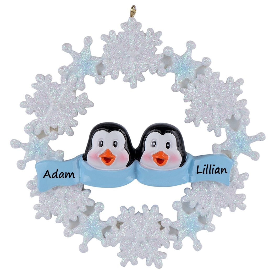 Personalized Snowflake Penguin Family of 2 Christmas Ornament