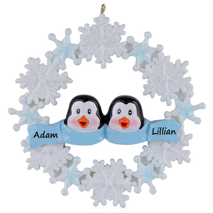 Personalized Snowflake Penguin Family of 2 Christmas Ornament
