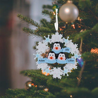 Personalized Snowflake Penguin Family of 3 Christmas Ornament