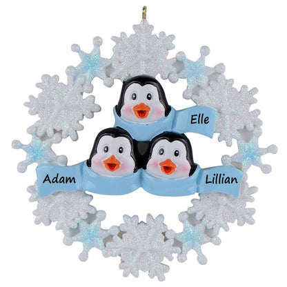 Personalized Snowflake Penguin Family of 3 Christmas Ornament