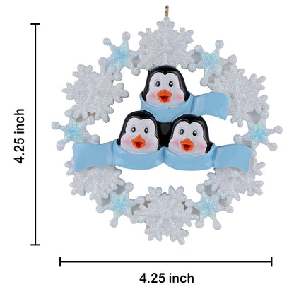 Personalized Snowflake Penguin Family of 3 Christmas Ornament