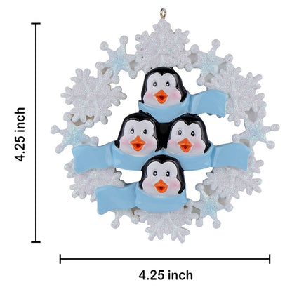 Personalized Snowflake Penguin Family of 4 Christmas Ornament