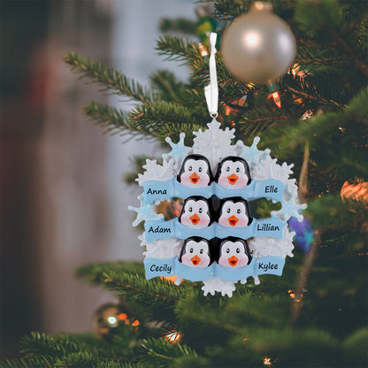 Personalized Snowflake Penguin Family of 6 Christmas Ornament
