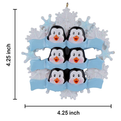 Personalized Snowflake Penguin Family of 6 Christmas Ornament