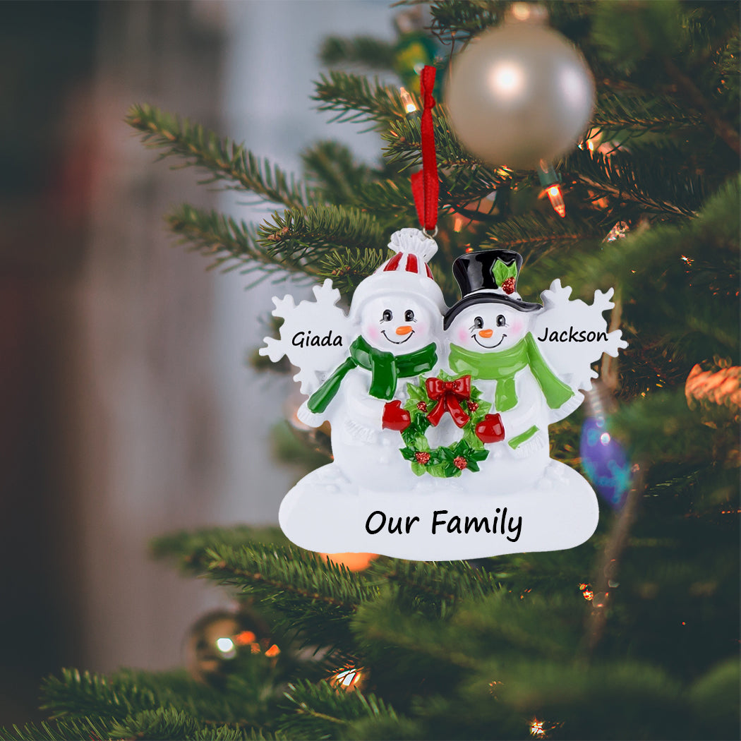 Personalized Snowflake Snowman Family of 2 Christmas Ornament