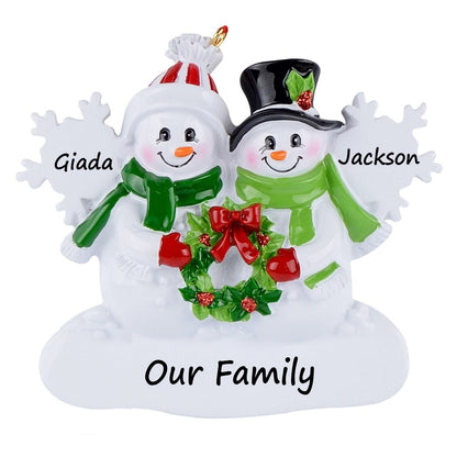 Personalized Snowflake Snowman Family of 2 Christmas Ornament