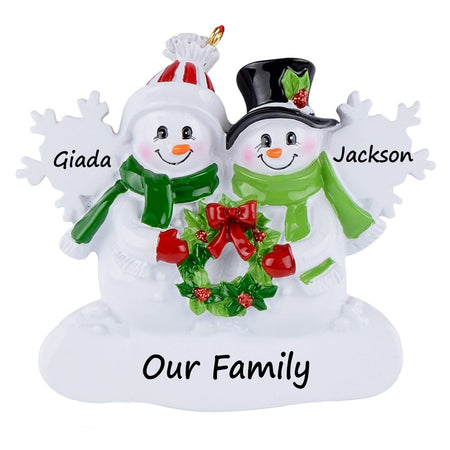 Personalized Snowflake Snowman Family of 2 Christmas Ornament
