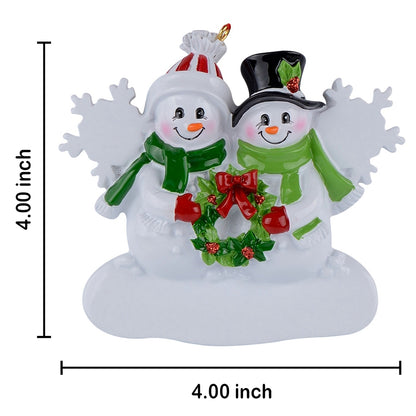 Personalized Snowflake Snowman Family of 2 Christmas Ornament